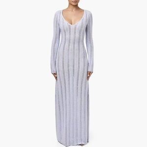 NWOT Naked Wardrobe Long Sleeve bodycon Low Neck Maxi Dress in Light blue XS